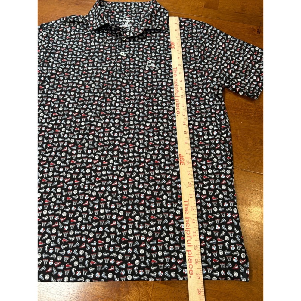 Rhoback Polo Shirt Mens Medium Black Basketball Print Performance Short Sleeve - Picture 5 of 9